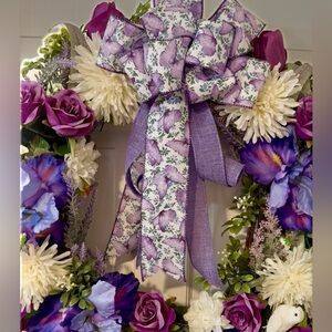Purple and White Floral Holiday Wreath